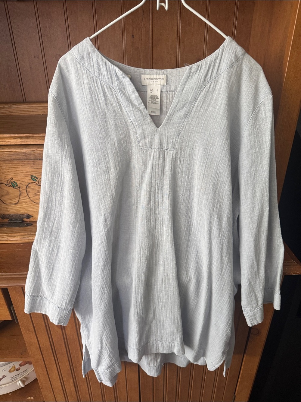 Liz Claiborne Light Blue V-Neck Gauze Tunic